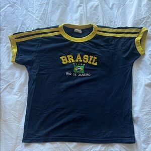 Navy and Yellow Brasil T-Shirt Youth Large